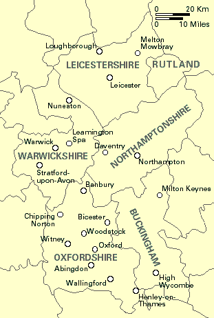 England: Buckinghamshire, Leicestershire, Northamptonshire, Oxfordshire, Warwickshire